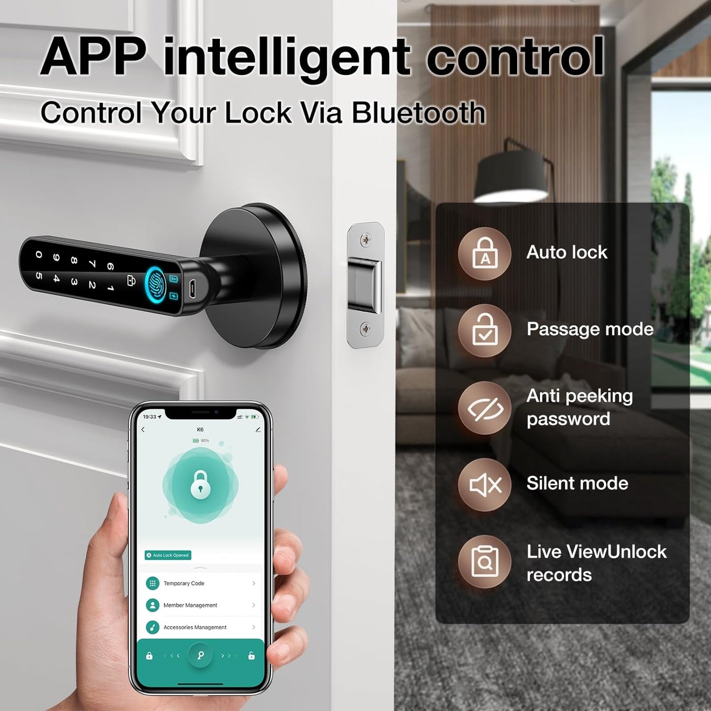 Biometric Fingerprint Door Lock - Keyless Entry with Keypad and App Control