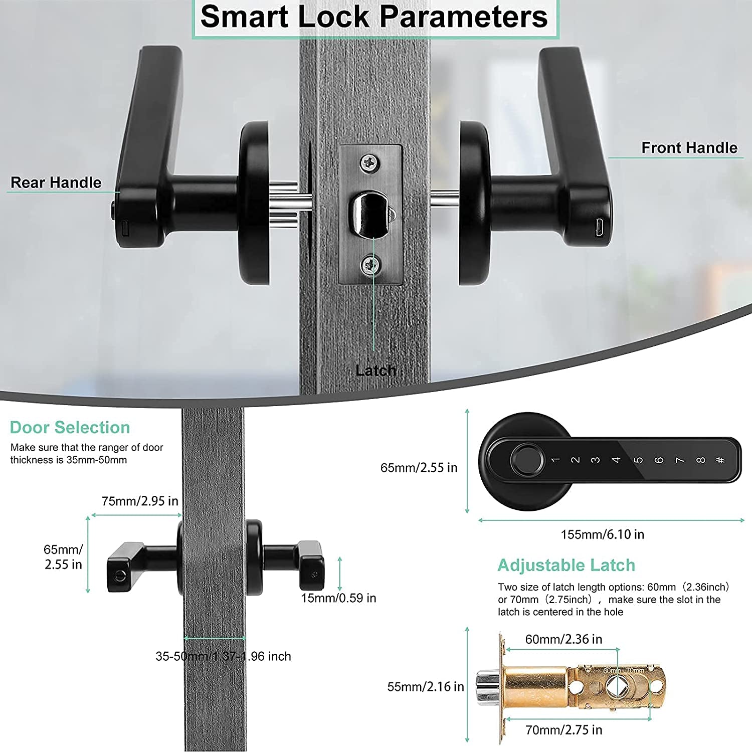 Smart Fingerprint Door Lock,Biometric Keyless Entry Door Lock, Deadbolt Door Lock with Keypad, Fingerprint Door Lock with Reversible Handle Locking for Home and Apartment, Black